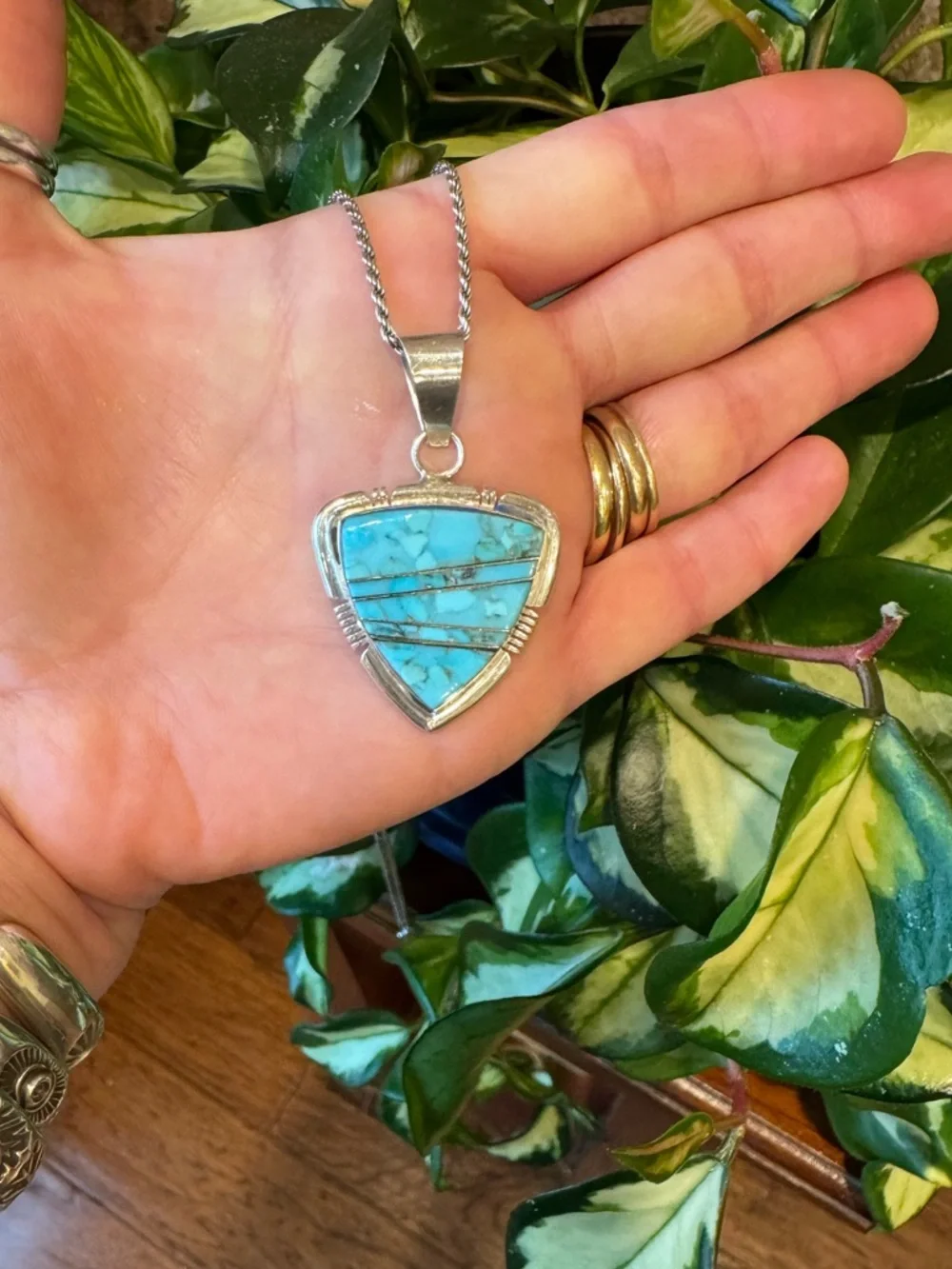 💥 For Traci! Navajo Artisan Steve Francisco 925 Turquoise Inlay Pendant Necklace - Picture 10 of 16